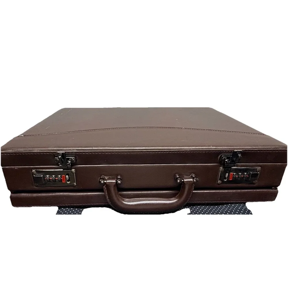 Vintage Brown Faux Leather Attache Briefcase Combination Lock Executive Case